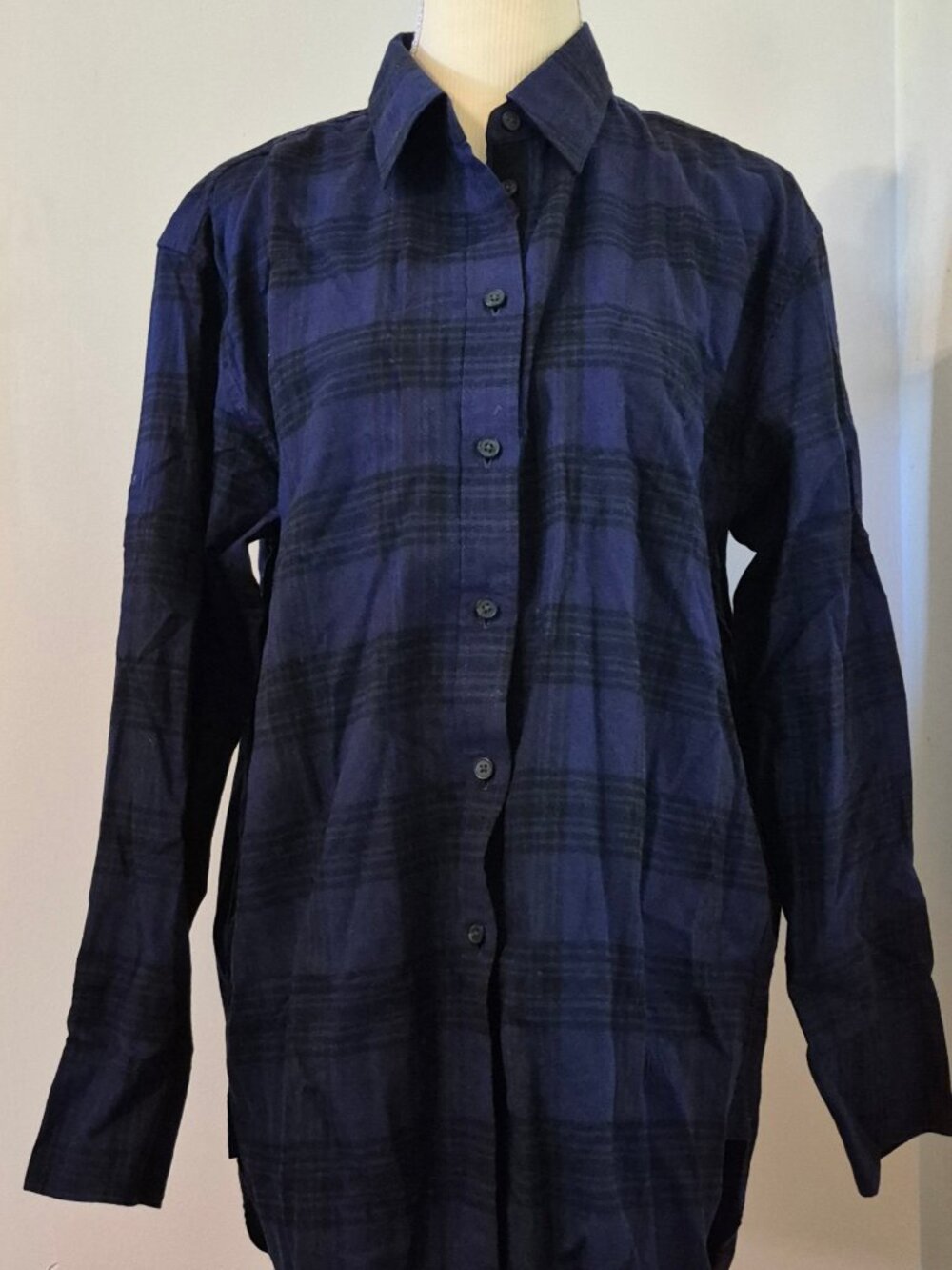 UNIQLO x JW Anderson Navy Tartan Plaid Flannel Shirt Oversized Indie 90s Grunge